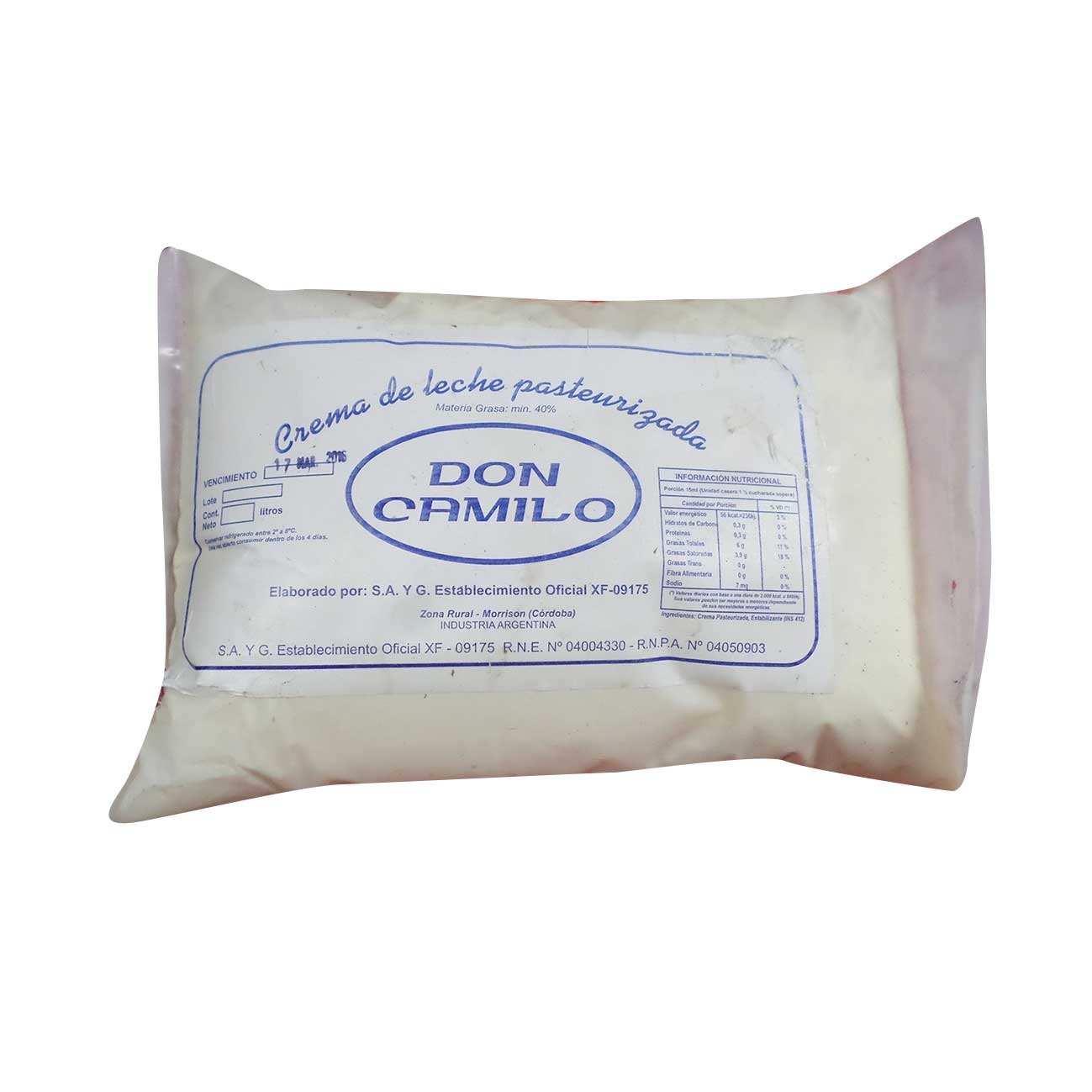 Crema de leche en sachet 1k DON CAMILO