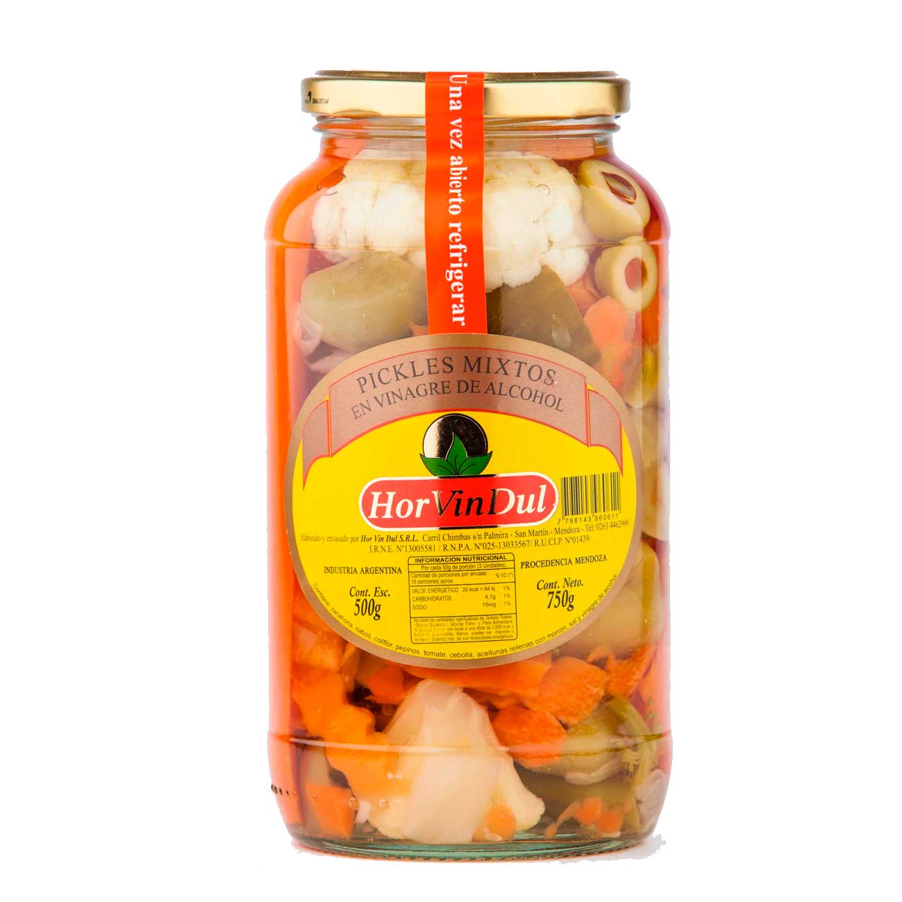 Pickles mixtos en vinagre de alcohol 500g HOR VIN DUL